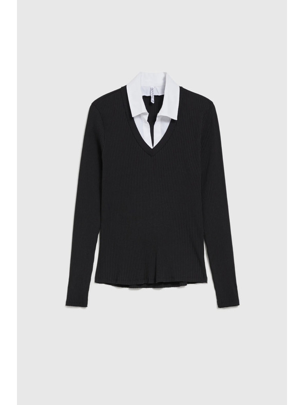 Moodo Top negru pentru femei cu mânecă lungă