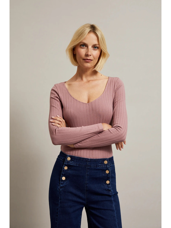 Moodo Top roz pudrat pentru femei cu mânecă lungă