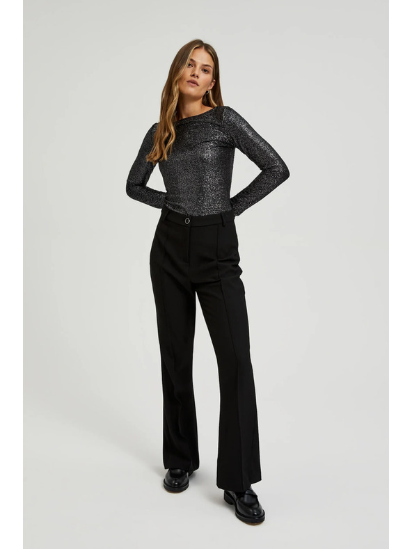 Moodo Top negru strălucitor cu mânecă lungă