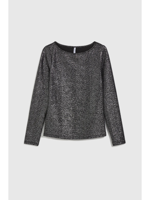 Moodo Top negru strălucitor cu mânecă lungă