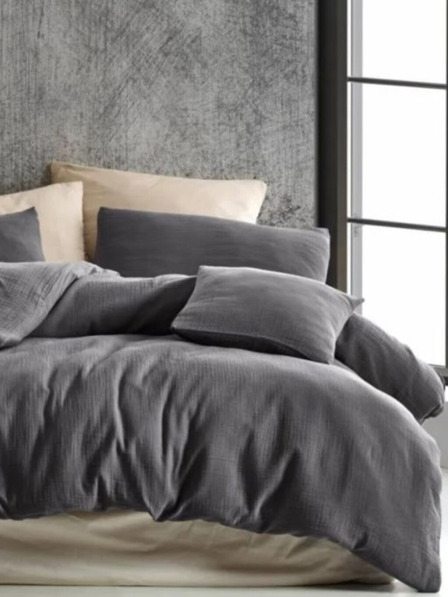 Kvalitex Lenjerie de pat din muselină prelungită 140x220, 70x90cm gri închis Kvalitex