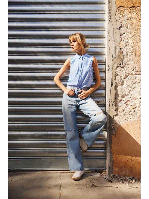 Moodo Blugi albaștri rupți pentru femei Moodo