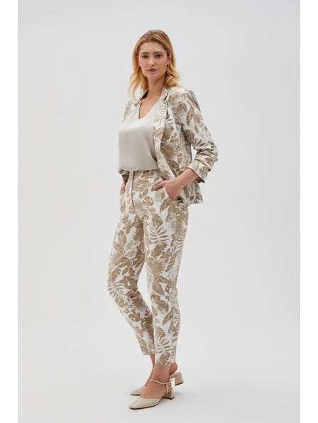 Moodo Pantaloni albi cu imprimeu floral pentru femei Moodo