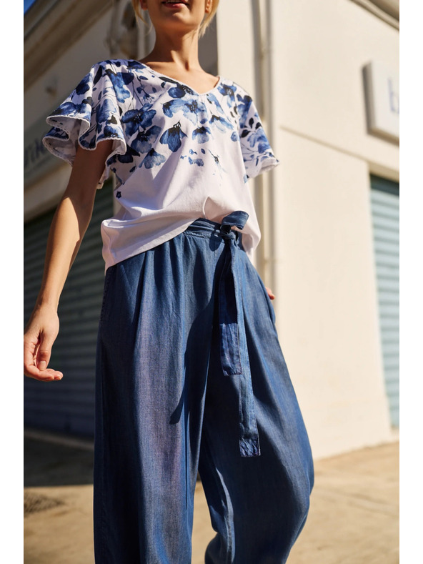 Moodo Pantaloni albaștri largi pentru femei Moodo