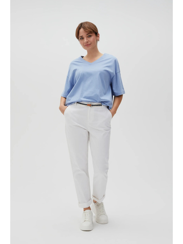 Moodo Pantaloni albi pentru femei cu curea Moodo