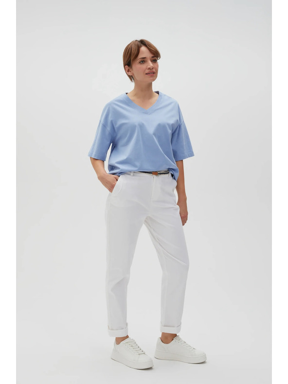 Moodo Pantaloni albi pentru femei cu curea Moodo