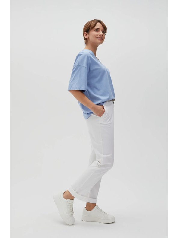 Moodo Pantaloni albi pentru femei cu curea Moodo