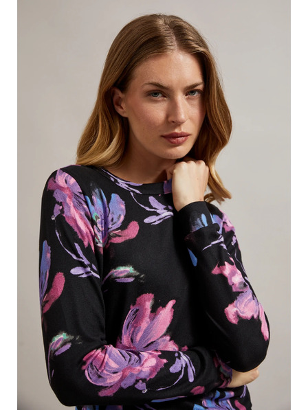 Moodo Pulover floral violet-negru