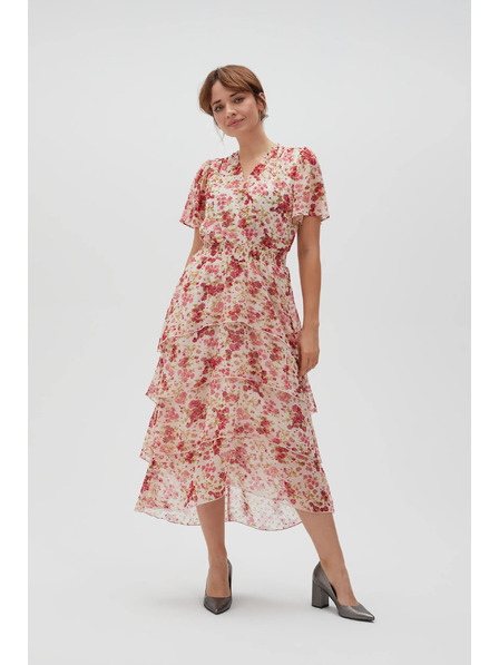 Moodo Rochie florală alb-roșie pentru femei Moodo