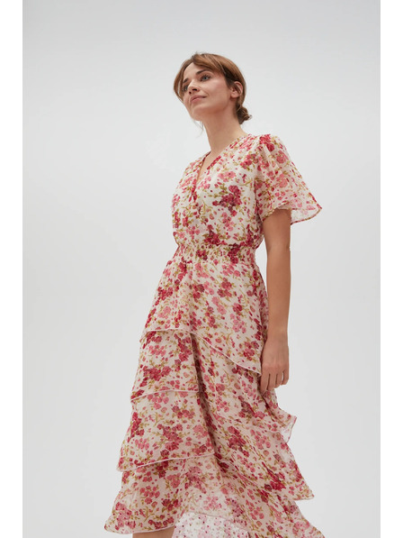 Moodo Rochie florală alb-roșie pentru femei Moodo