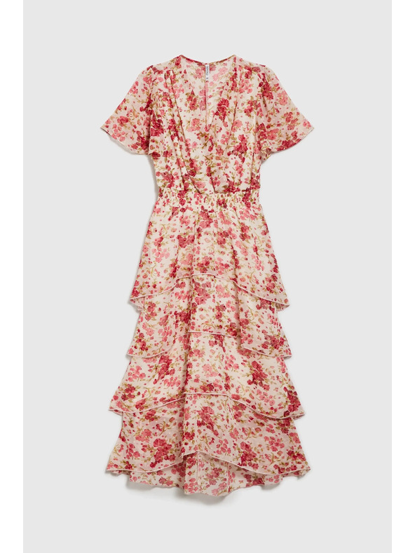 Moodo Rochie florală alb-roșie pentru femei Moodo