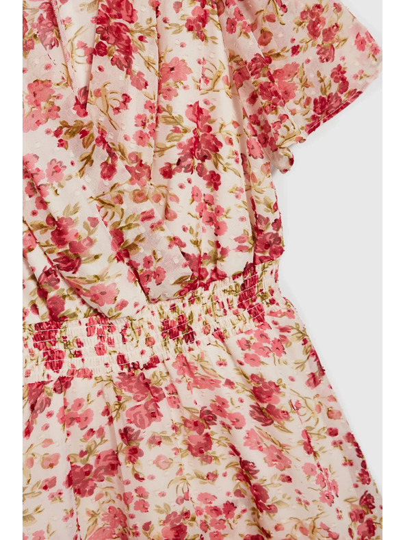 Moodo Rochie florală alb-roșie pentru femei Moodo