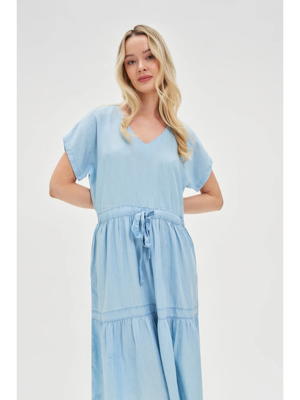 Moodo Rochie midi albastru deschis cu volane Moodo