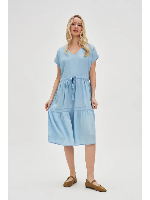 Moodo Rochie midi albastru deschis cu volane Moodo