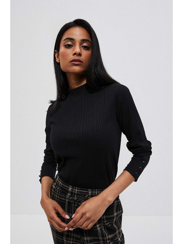 Moodo Tricou negru reiat cu mânecă lungă