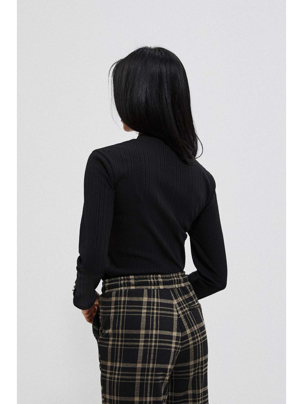 Moodo Tricou negru reiat cu mânecă lungă