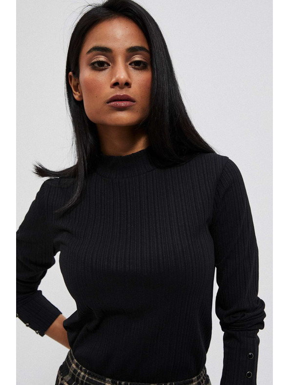 Moodo Tricou negru reiat cu mânecă lungă