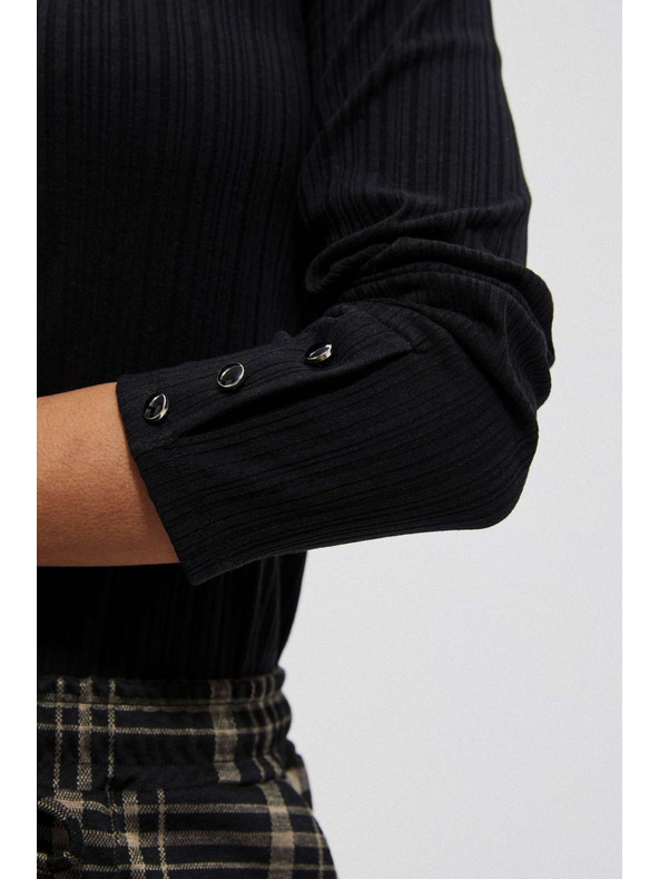 Moodo Tricou negru reiat cu mânecă lungă