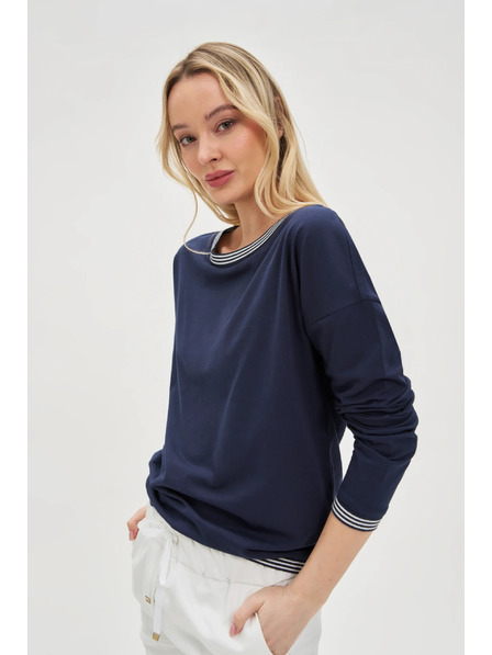 Moodo Tricou bleumarin cu mânecă lungă pentru femei Moodo