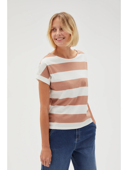 Moodo Tricou în dungi bej-alb pentru femei Moodo