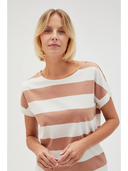 Moodo Tricou în dungi bej-alb pentru femei Moodo