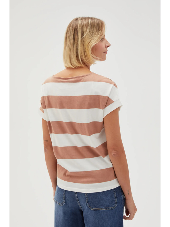 Moodo Tricou în dungi bej-alb pentru femei Moodo