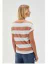 Moodo Tricou în dungi bej-alb pentru femei Moodo