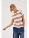 Moodo Tricou în dungi bej-alb pentru femei Moodo