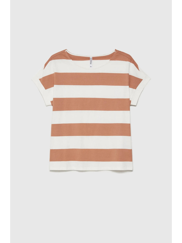 Moodo Tricou în dungi bej-alb pentru femei Moodo