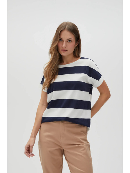 Moodo Tricou în dungi albastru-alb pentru femei Moodo
