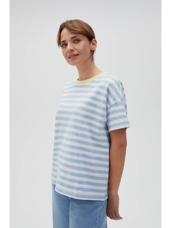 Moodo Tricou în dungi albastru-alb cu guler galben