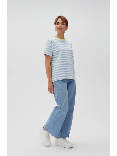 Moodo Tricou în dungi albastru-alb cu guler galben