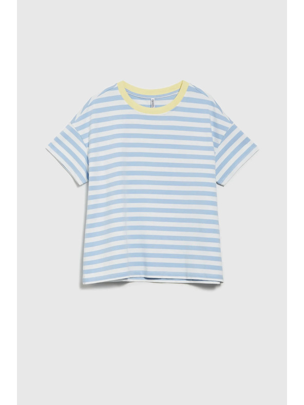 Moodo Tricou în dungi albastru-alb cu guler galben