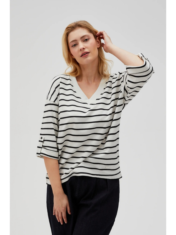 Moodo Tricou lejer în dungi alb-negru