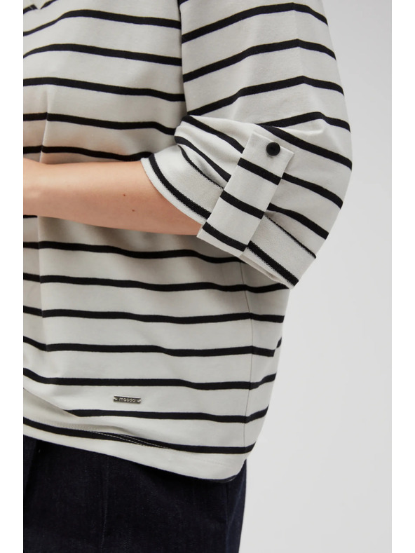 Moodo Tricou lejer în dungi alb-negru