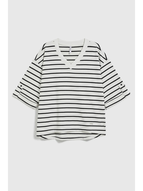 Moodo Tricou lejer în dungi alb-negru