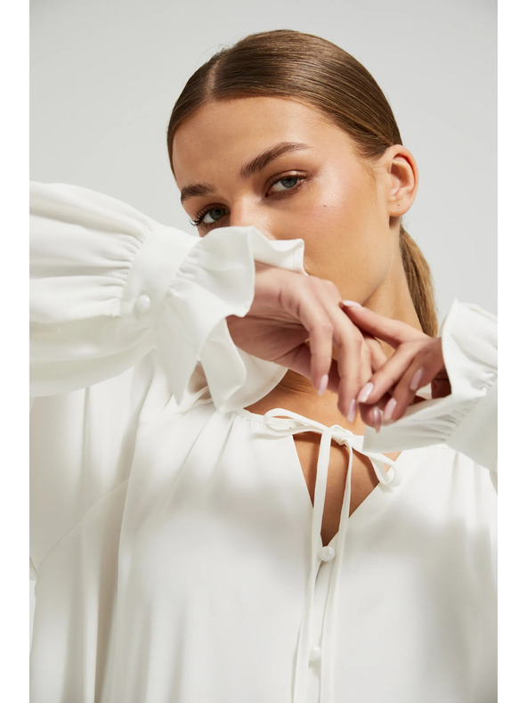 Moodo Bluză albă pentru femei cu volănașe