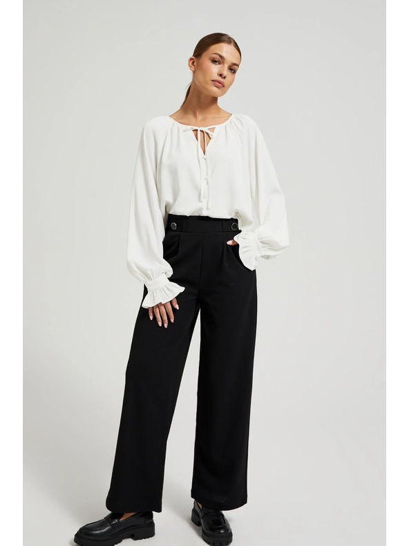 Moodo Bluză albă pentru femei cu volănașe