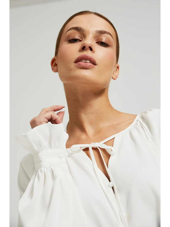 Moodo Bluză albă pentru femei cu volănașe