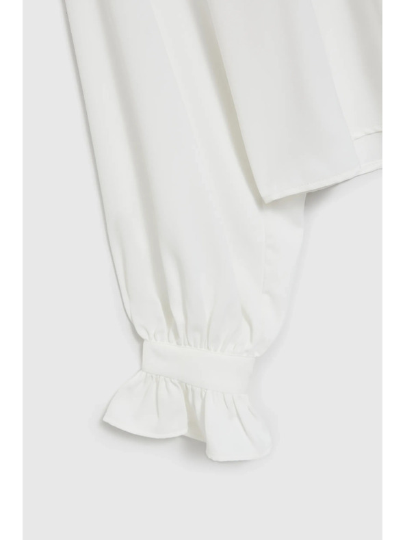 Moodo Bluză albă pentru femei cu volănașe