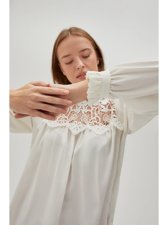 Moodo Bluză albă pentru femei cu dantelă