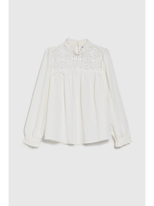Moodo Bluză albă pentru femei cu dantelă