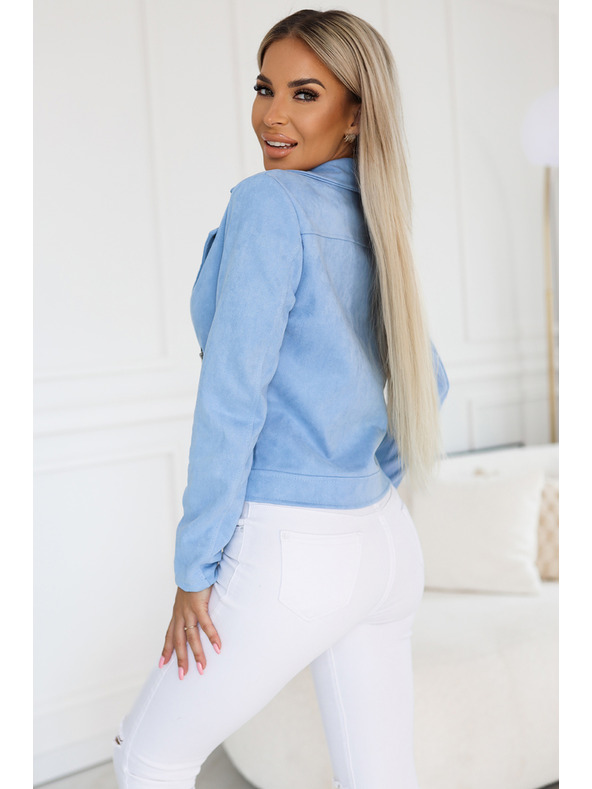 numoco Geacă de motociclist din piele întoarsă albastru deschis, cu mânecă lungă și fermoare