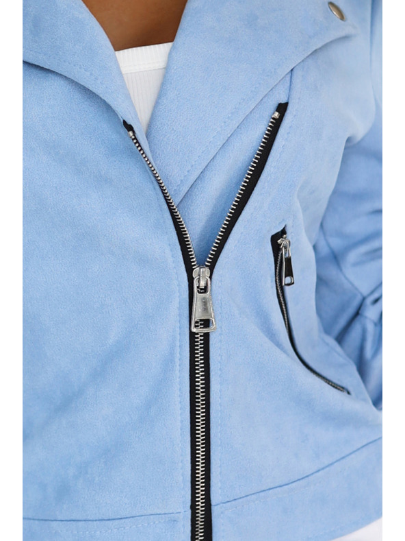numoco Geacă de motociclist din piele întoarsă albastru deschis, cu mânecă lungă și fermoare
