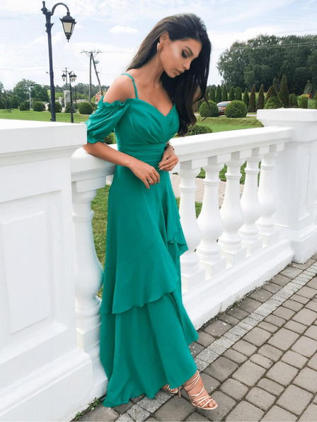 Edoti Rochie maxi verde cu volane