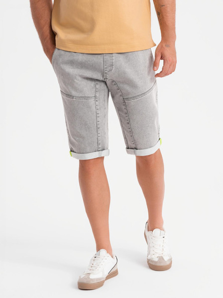 Ombre Clothing Pantaloni scurți din denim pentru bărbați cu cusături decorative - gri deschis