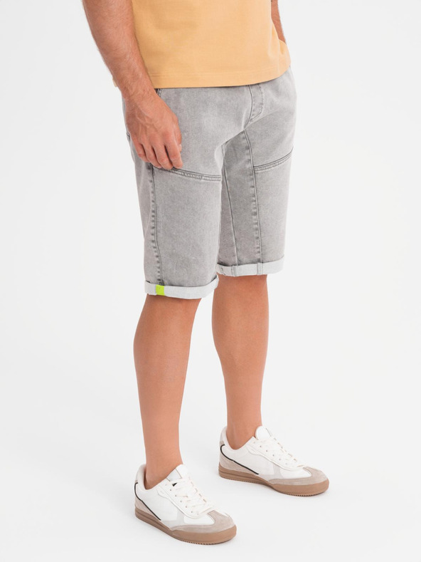 Ombre Clothing Pantaloni scurți din denim pentru bărbați cu cusături decorative - gri deschis