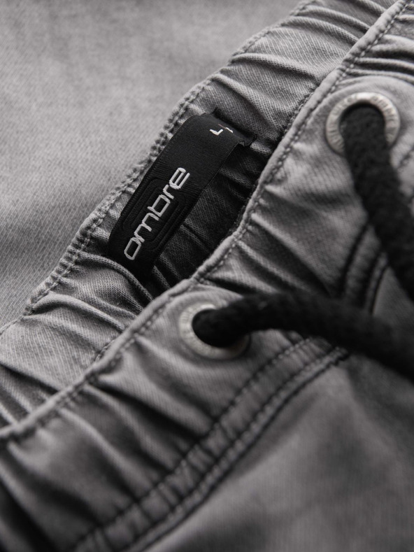 Ombre Clothing Pantaloni scurți din denim pentru bărbați cu cusături decorative - gri deschis