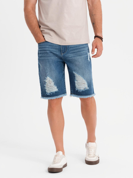 Ombre Clothing Pantaloni scurți din denim pentru bărbați cu găuri și rupturi - albaștri