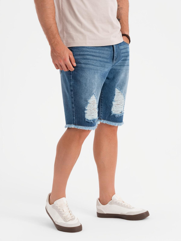 Ombre Clothing Pantaloni scurți din denim pentru bărbați cu găuri și rupturi - albaștri